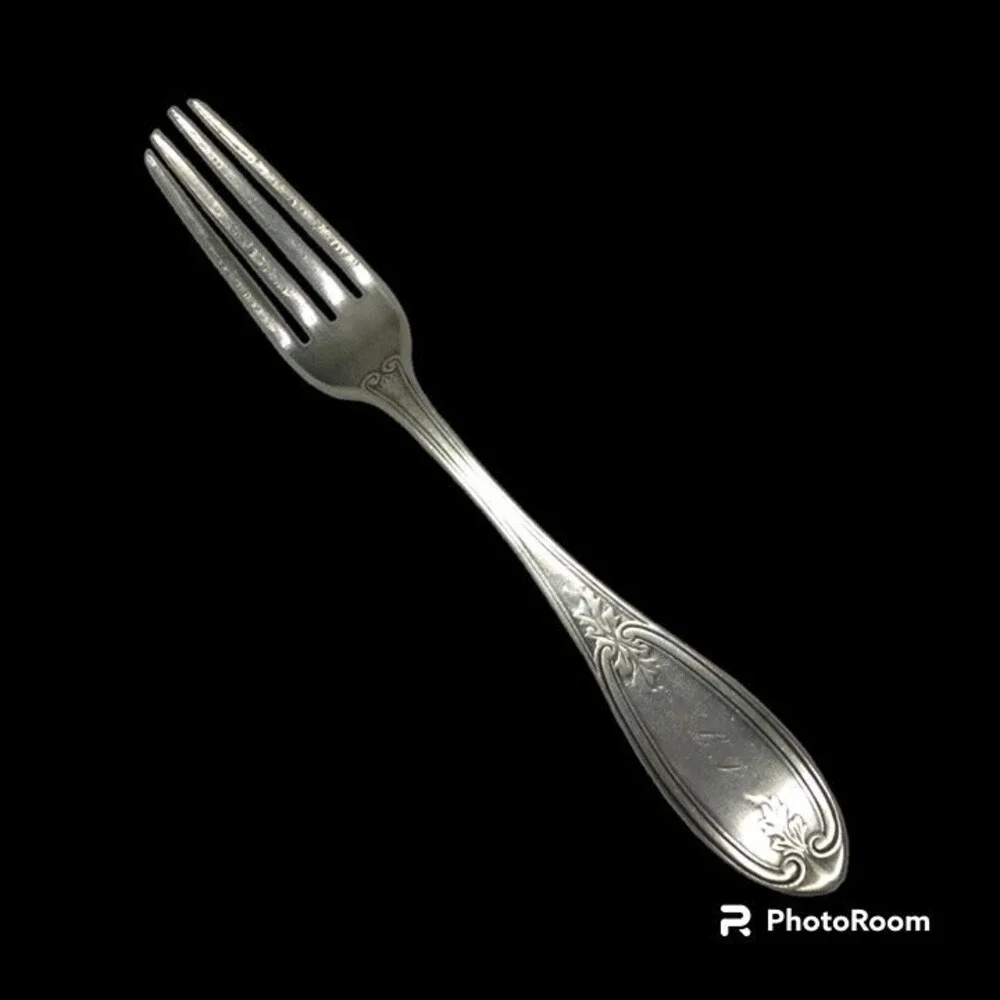 WM Rogers Bros Silverplate Olive Pattern Fork-!848-Monogram L.F-Victorian-Scroll