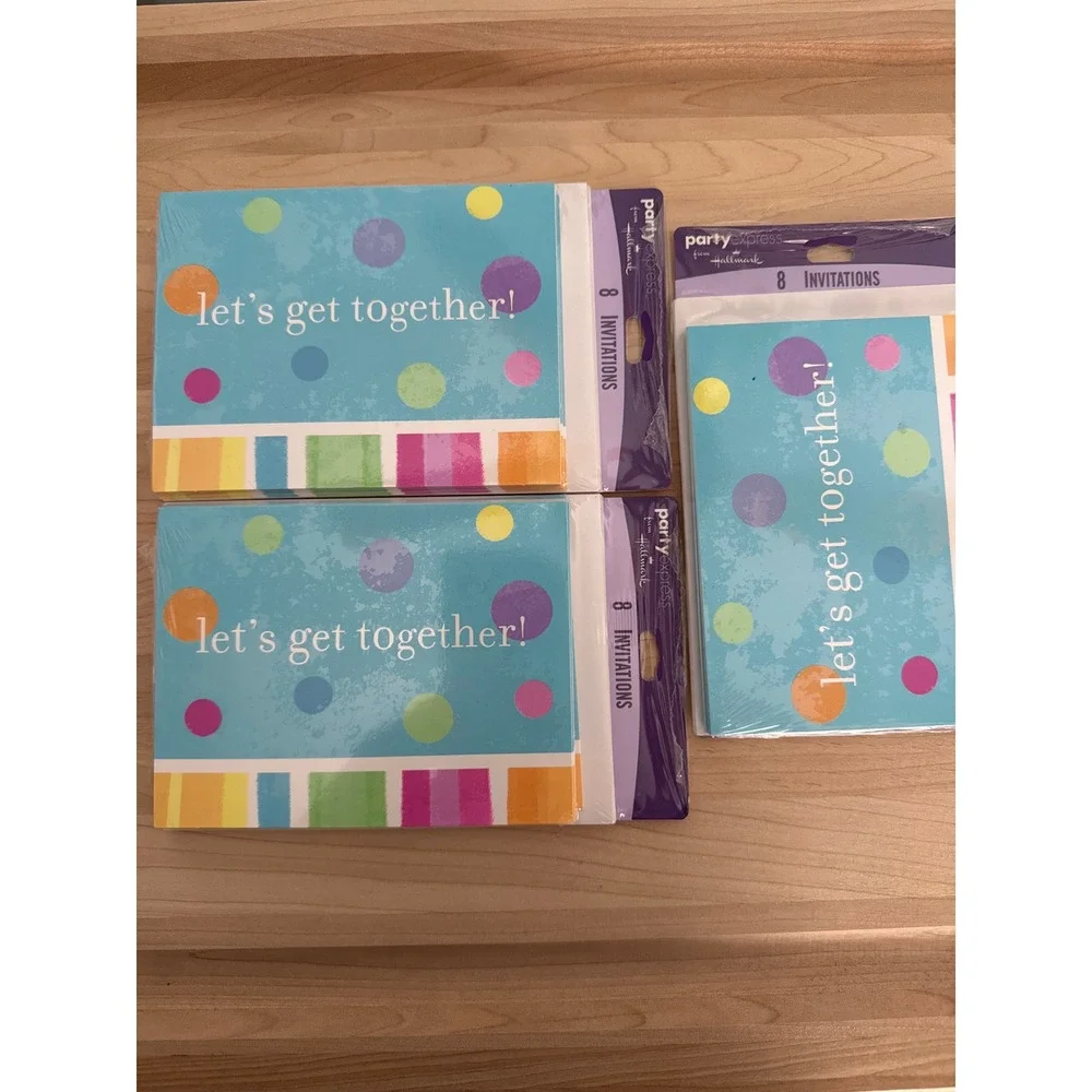 Hallmark Party Express Invitations 24 Count Polka Dot Lets Get Together Blue 3pk