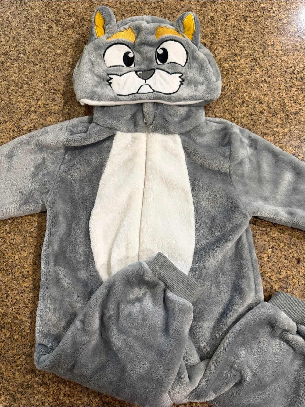 Gray Plush Animal One-Piece with Hood - Kids