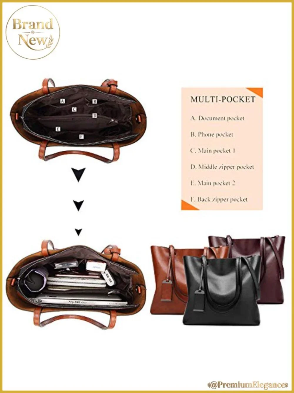 Women's Leather Satchel Handbag Top Handle Shoulder Bag Tote Purse with