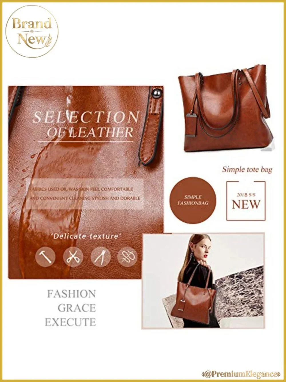 Women's Leather Satchel Handbag Top Handle Shoulder Bag Tote Purse with