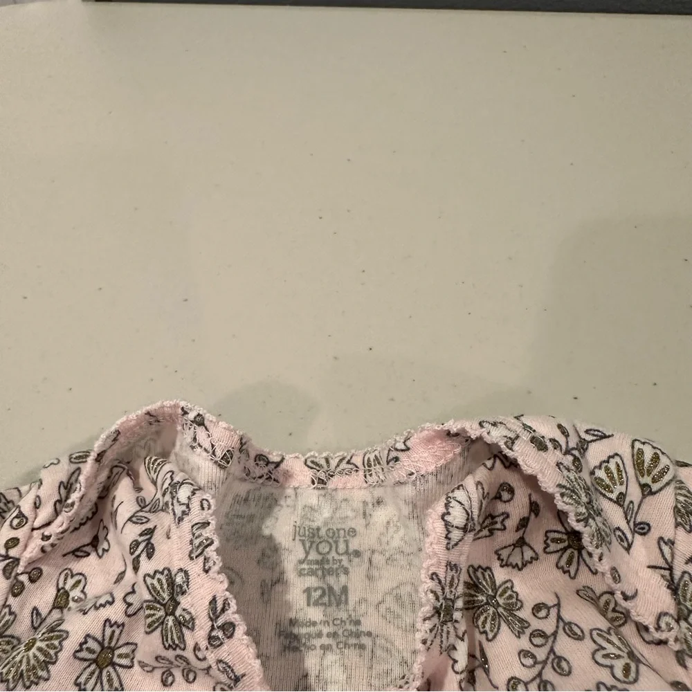 12 M Bundle Grey Sweater, Grey Sparkle Pants, Glitter Floral Long Sleeve Onesie