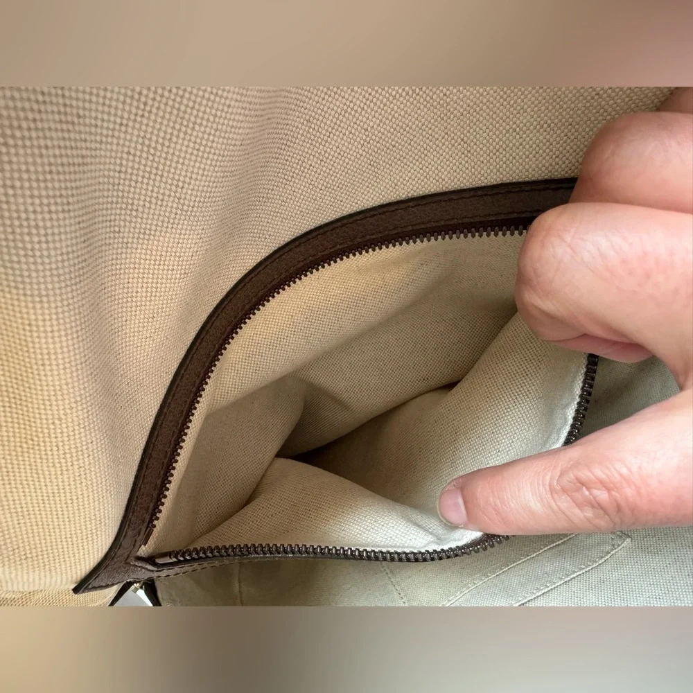 Gucci Beige GG Canvas Backpack with Brown Leather and Red/Green Web