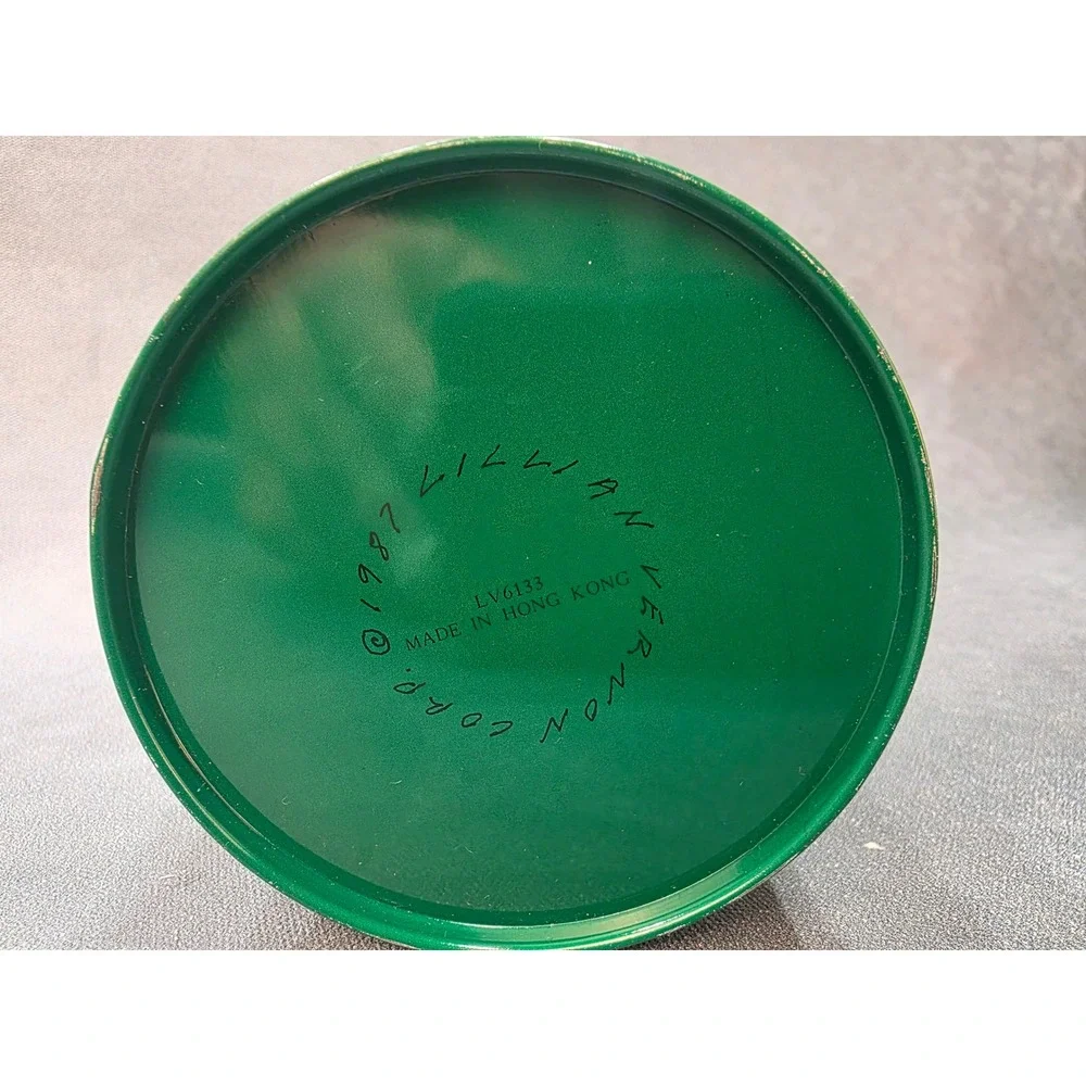 Vintage 1987 Lillian Vernon Christmas Wreath Paper Coasters 40ct in Metal Tin