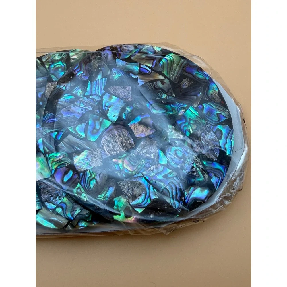 Vintage Abalone Shell Mosaic Coasters Set of 6 Iridescent Paua Cork Back 3.5