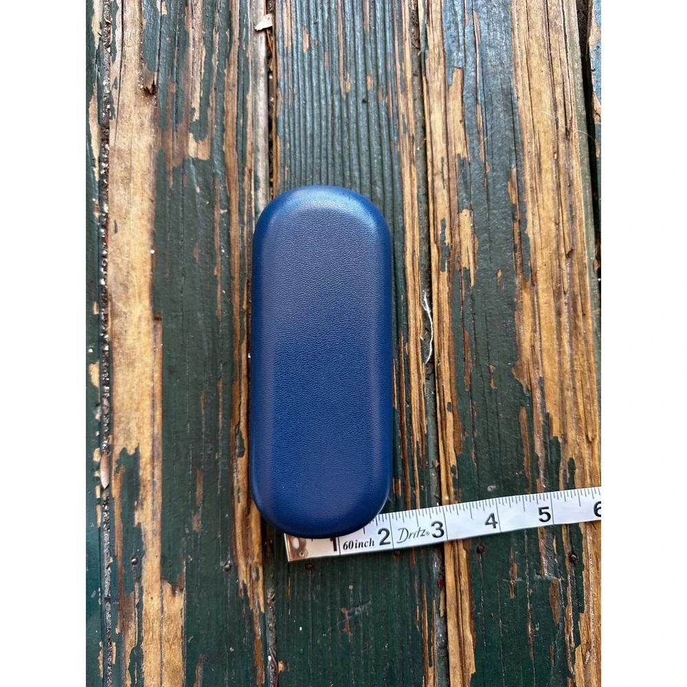 Navy‎ Blue Hard Shell Eyeglass Case Textured Faux Leather Clamshell Protector