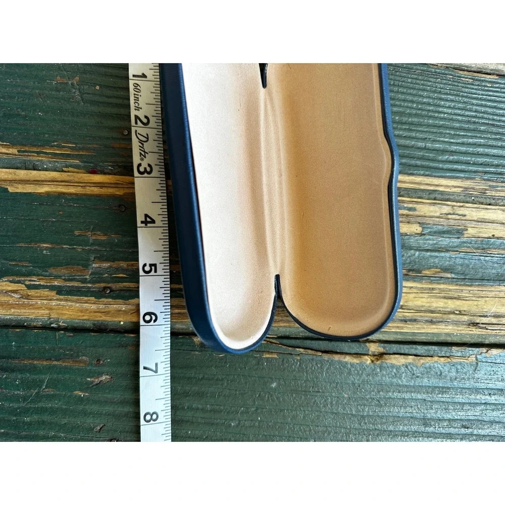 Navy‎ Blue Hard Shell Eyeglass Case Textured Faux Leather Clamshell Protector