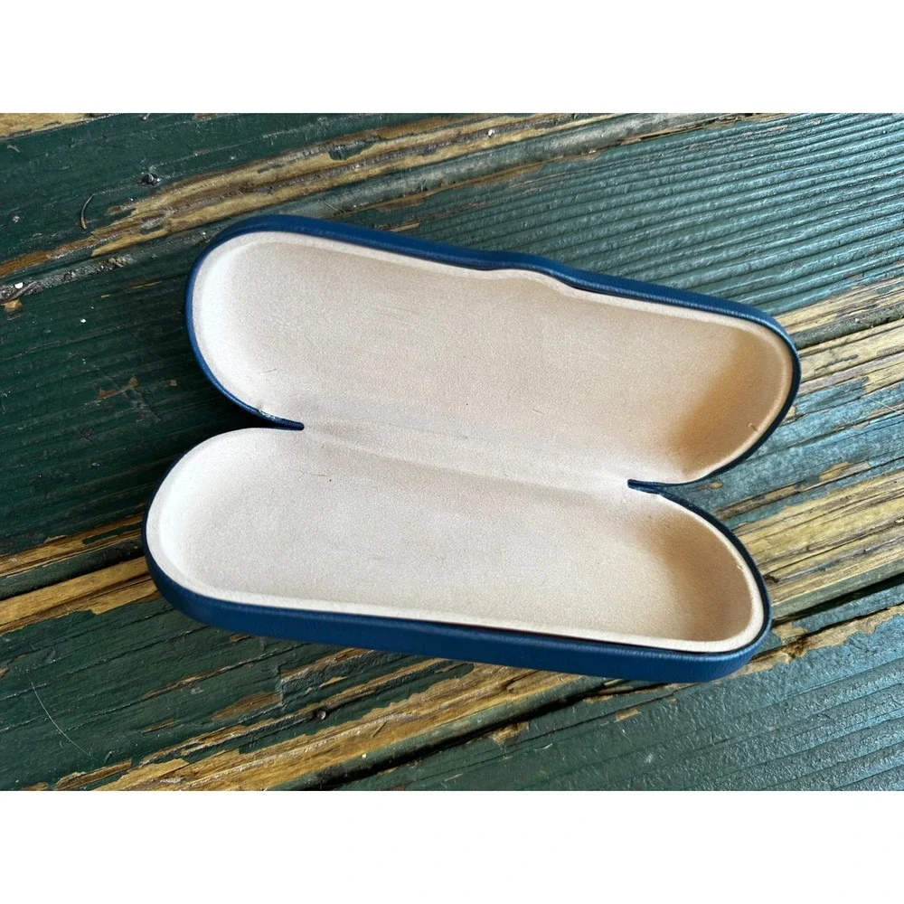 Navy‎ Blue Hard Shell Eyeglass Case Textured Faux Leather Clamshell Protector