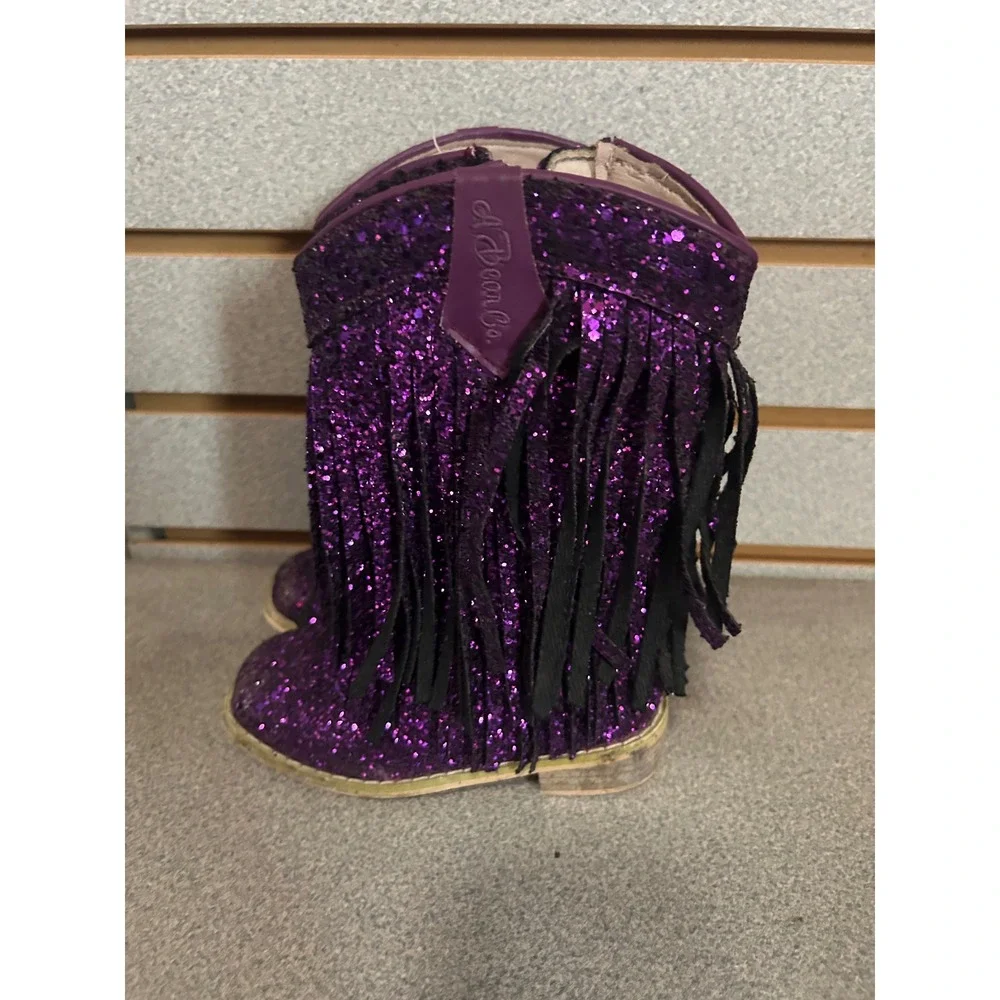A Bear Co Kids Purple Glitter Fringe Cowboy Boots Western Side Zip Size 6 fit 8