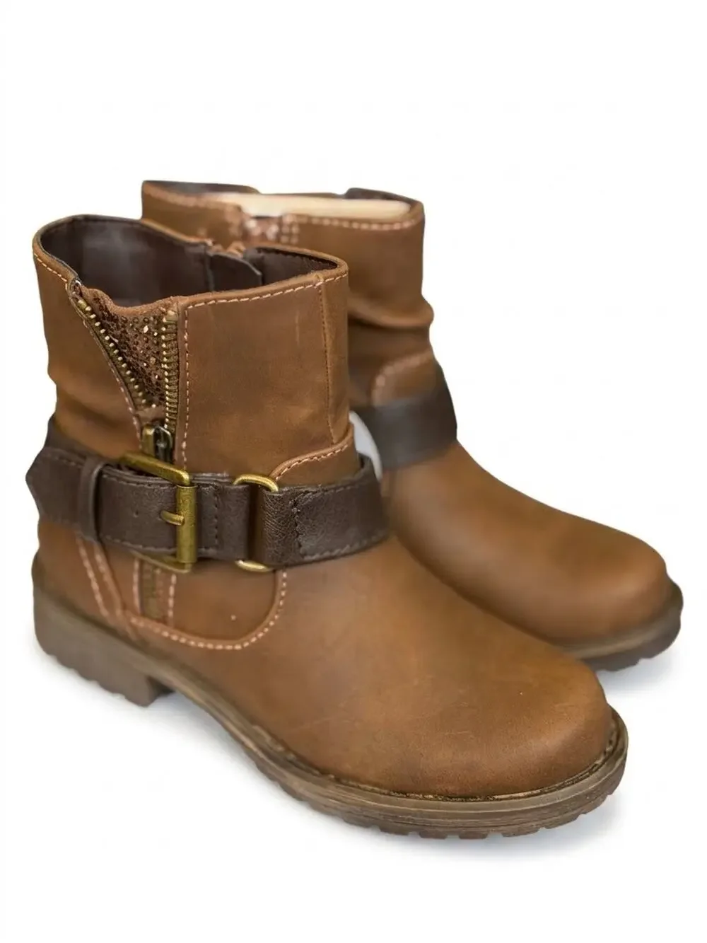 NEW! Pop Tali Brown Size 13M Girls Biker Ankle Boots / Motorcycle Vegan Bootie