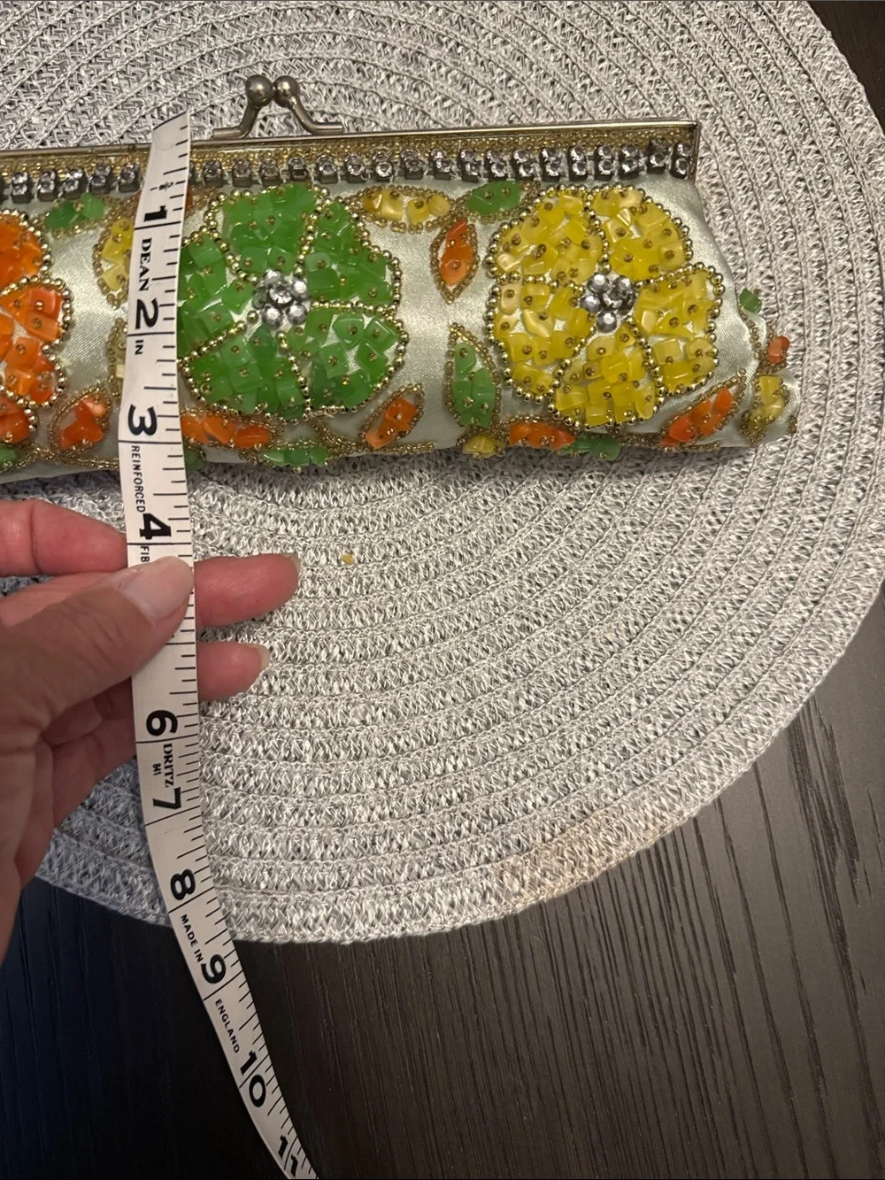 Beaded Floral Clutch in Orange, Green & Yellow
