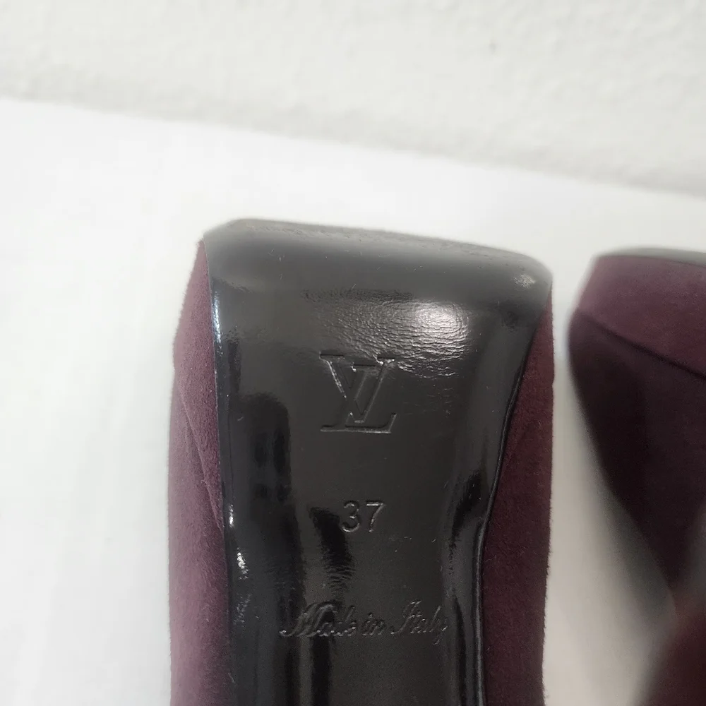 Louis Vuitton Platform Peep Toe Pumps Burgundy Suede Stiletto Heels Size 37