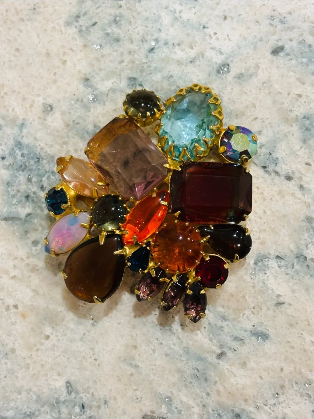 Multicolor Tutti-Frutti Brooch - Gold Tone