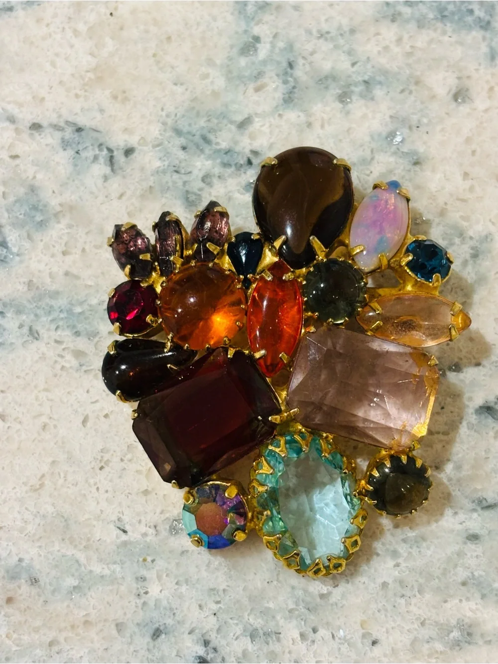 Multicolor Tutti-Frutti Brooch - Gold Tone