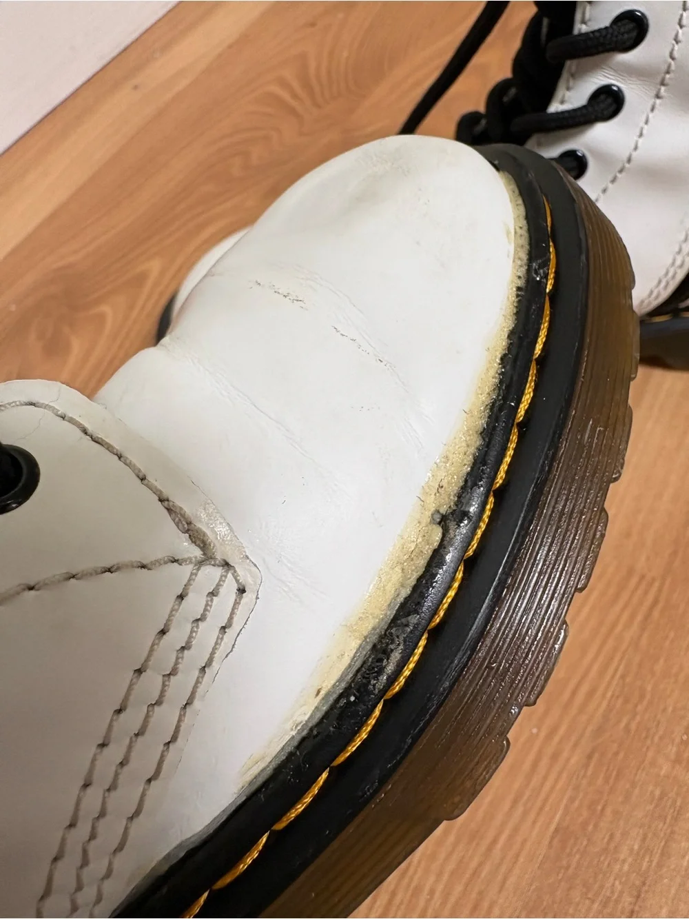 Dr. Martens White Lace-Up Kids Combat Boots with Black Trim