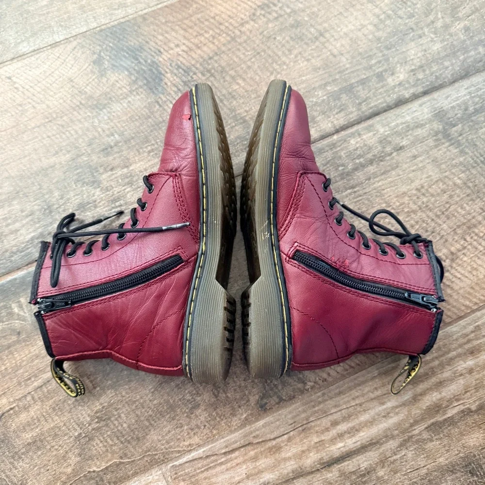 Dr. Martens Kids Delaney Side Zip Leather Combat Boots, Cherry Red, 3