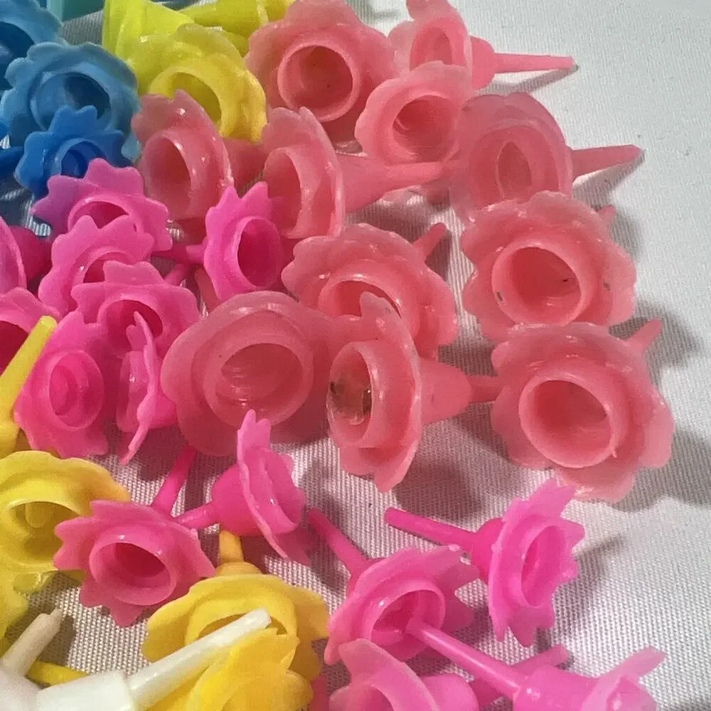 Vintage Cake Candle Holders Petal Flowers Multicolor Pink Blue Yellow Green 90+