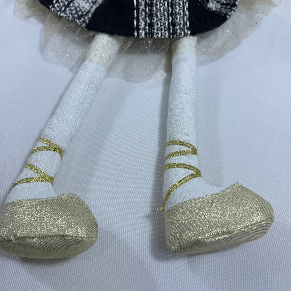 Cupcakes and Cashmere Reindeer Plush Holiday Decor‎ Black White Tweed Gold