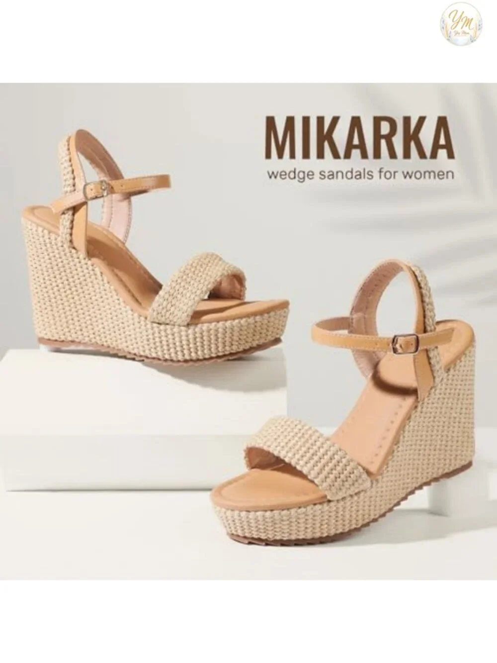 Women's Espadrille Wedge Sandals Open Toe PU Platform Ankle Strap