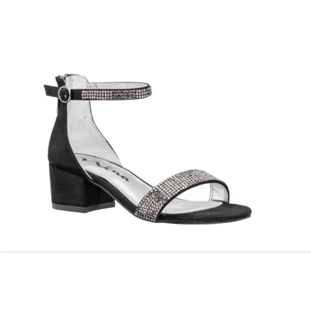Nina Valetta Sandals Girls 6 C‎ EU 38 Black Shimmer Rhinestone Block Heel Strap