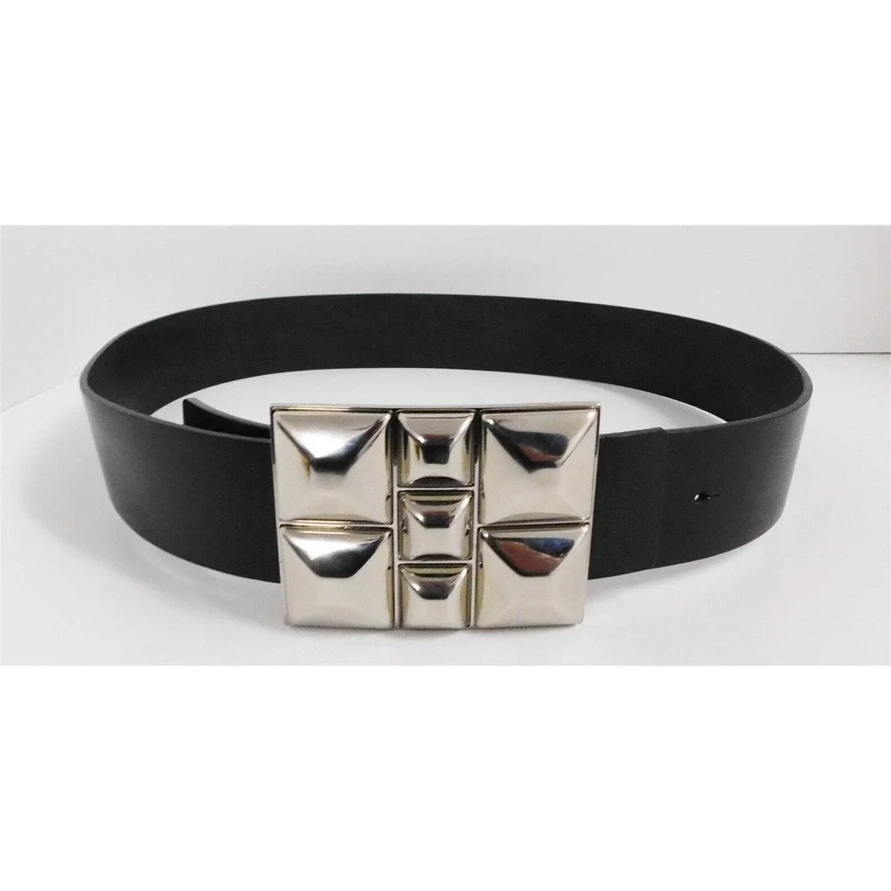 Orciani‎ Black Leather Large Silver Buckle Italy sz 85/34