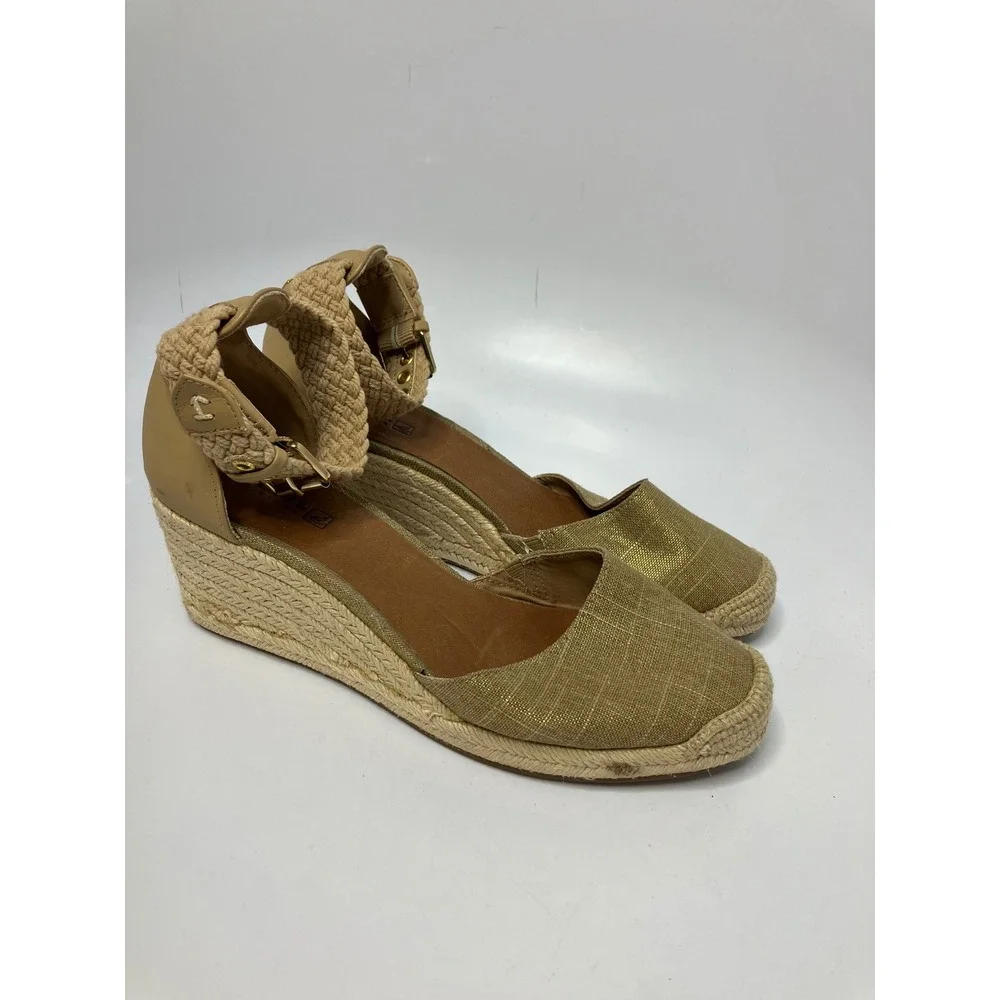 Sperry Valencia espadrille‎ wedge shoes women's size 9 tan gold preppy casual