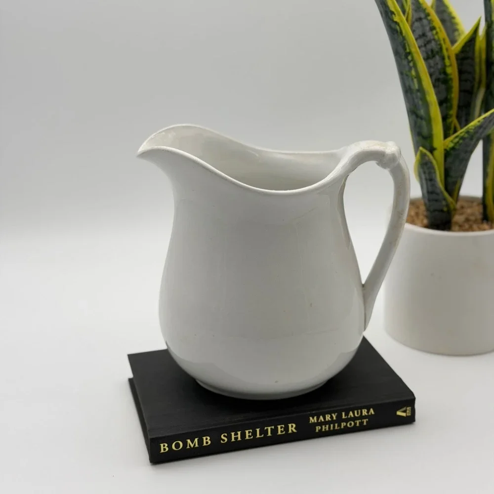 Vintage White Ironstone Pitcher Farmhouse Decor Serving Flower Primitive Display