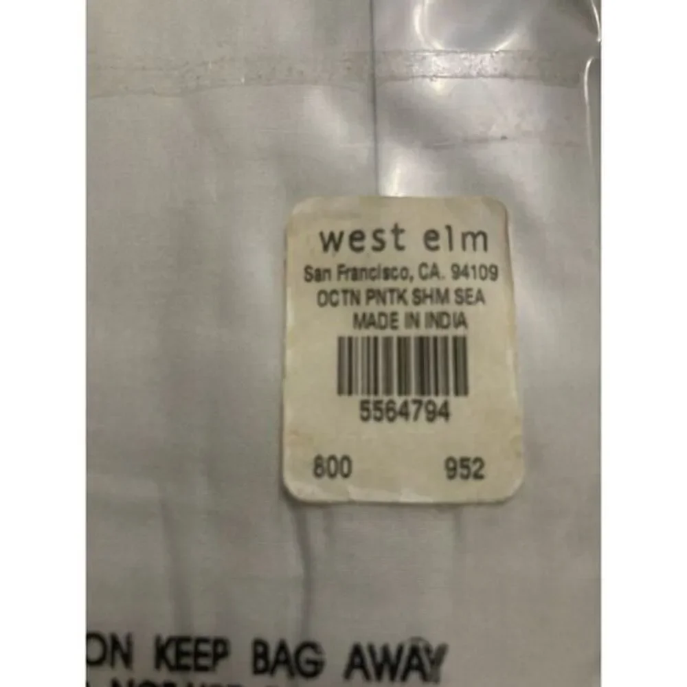 West Elm Green Organic Cotton Standard Pillow Sham Sea‎ Light Blue NEW
