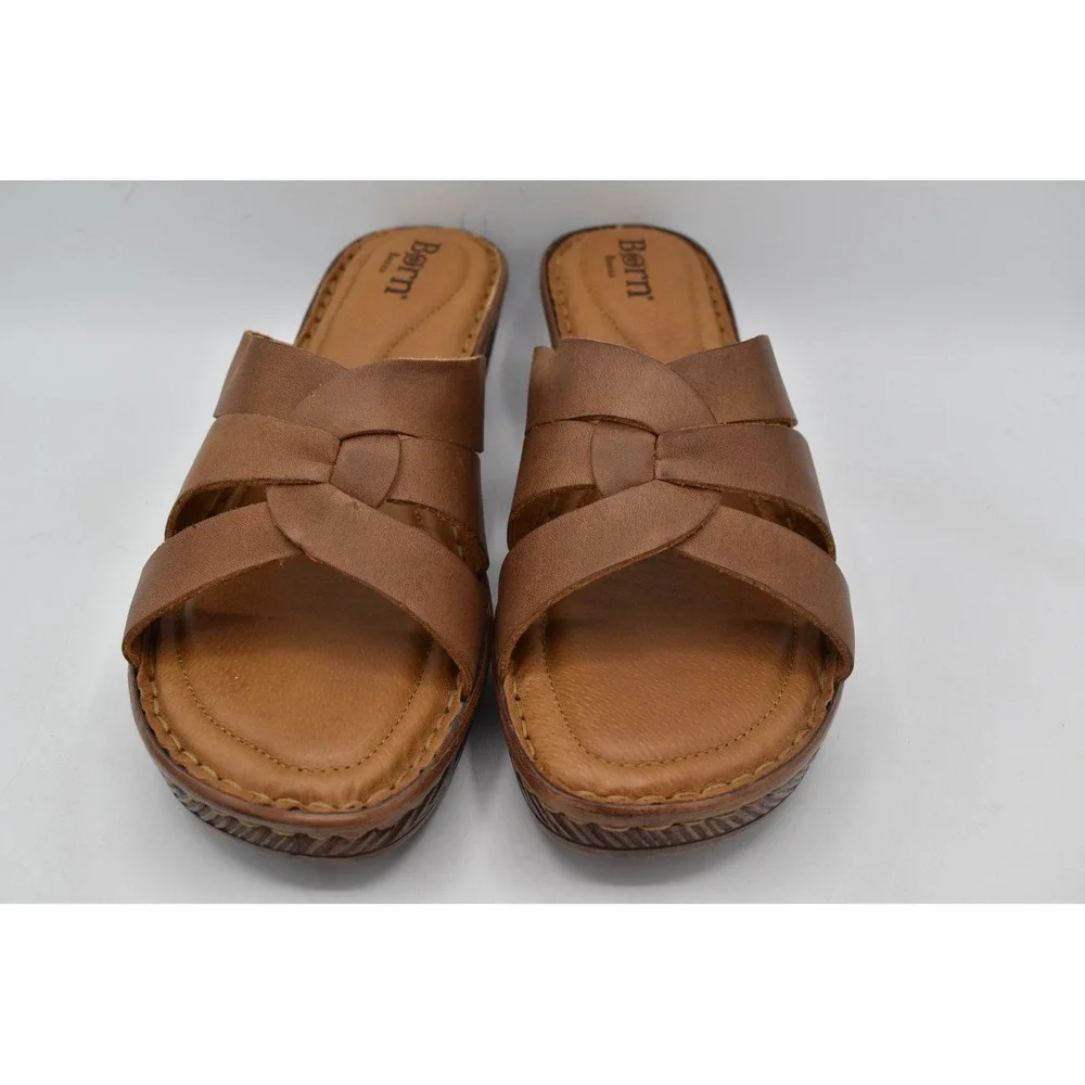 Born Women Size 11 Rosario Light Tan Full Grain Leather Slides Sandals Shoes