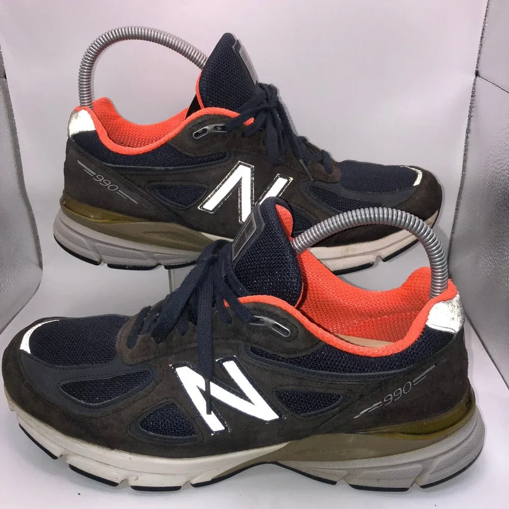 New Balance 990v4 Made in USA Brown Navy‎ Orange M990sb4 Mens Running Shoes