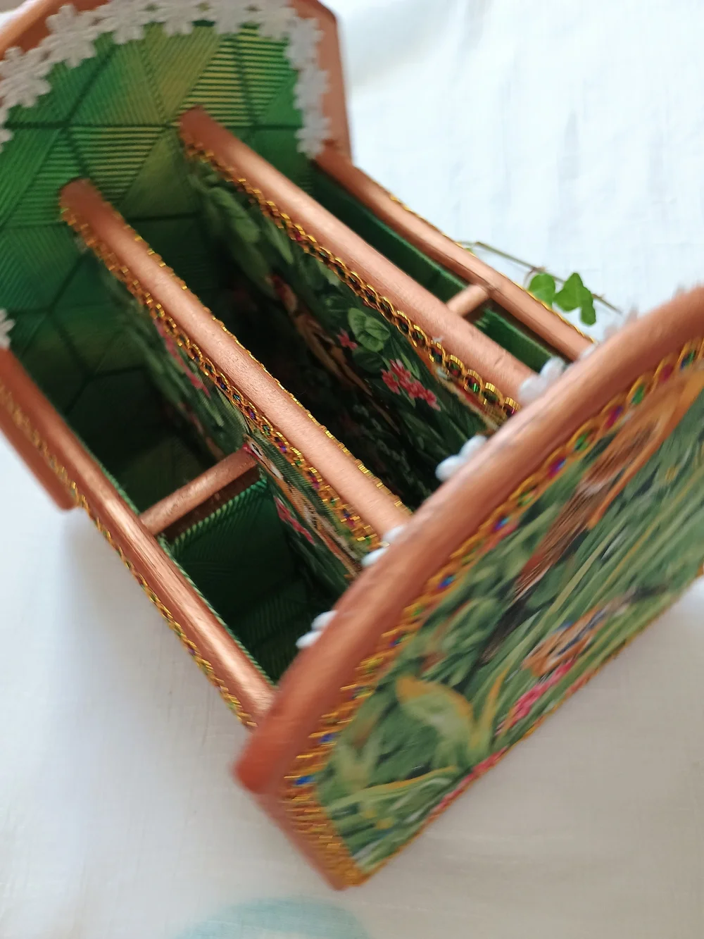 🩵 COTTAGE CORE 🩵 Handmade Wood Organizer W Nature Theme, Lazy Susan, Bird Core