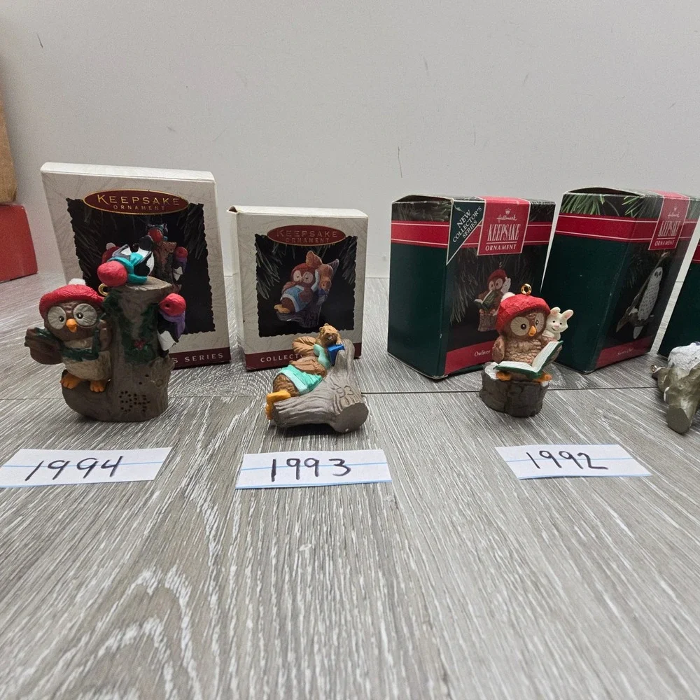 Vintage Hallmark Owl Ornament Lot 1983-1994 Owliver Series Christmas Boxed 9pc‎