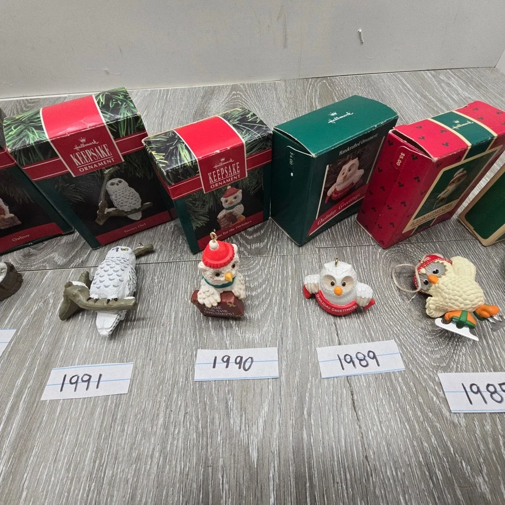 Vintage Hallmark Owl Ornament Lot 1983-1994 Owliver Series Christmas Boxed 9pc‎