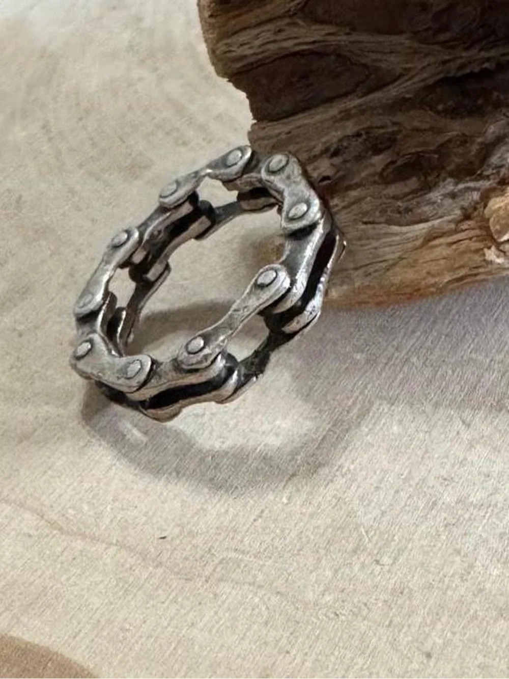 Men’s Sterling Silver Biker Interlock Link Band Ring Size 7.25 to 7.5