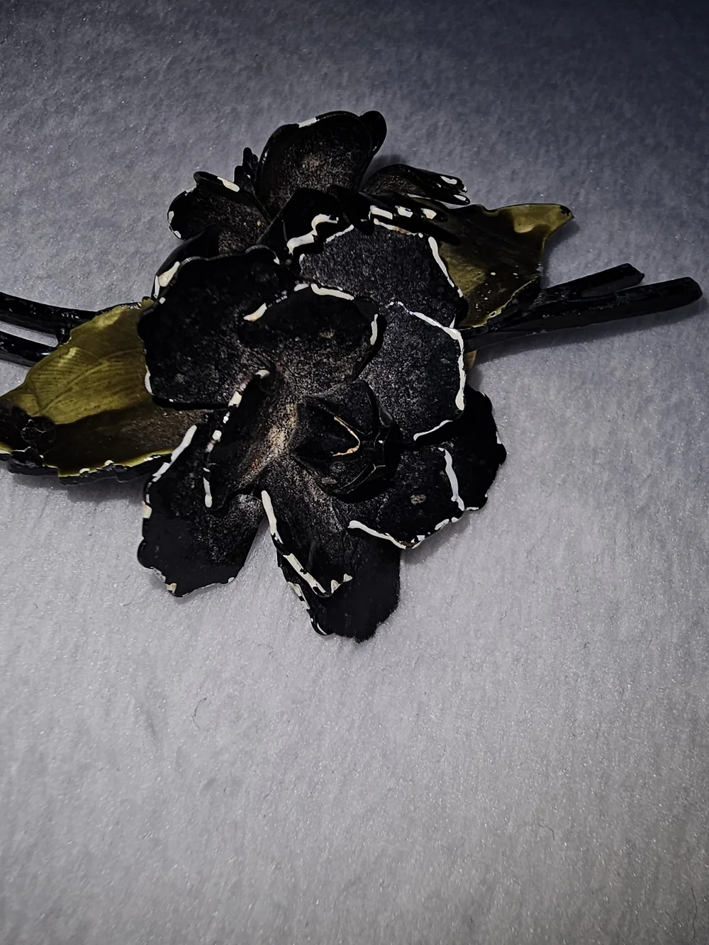 Coro Black and Olive Floral Brooch