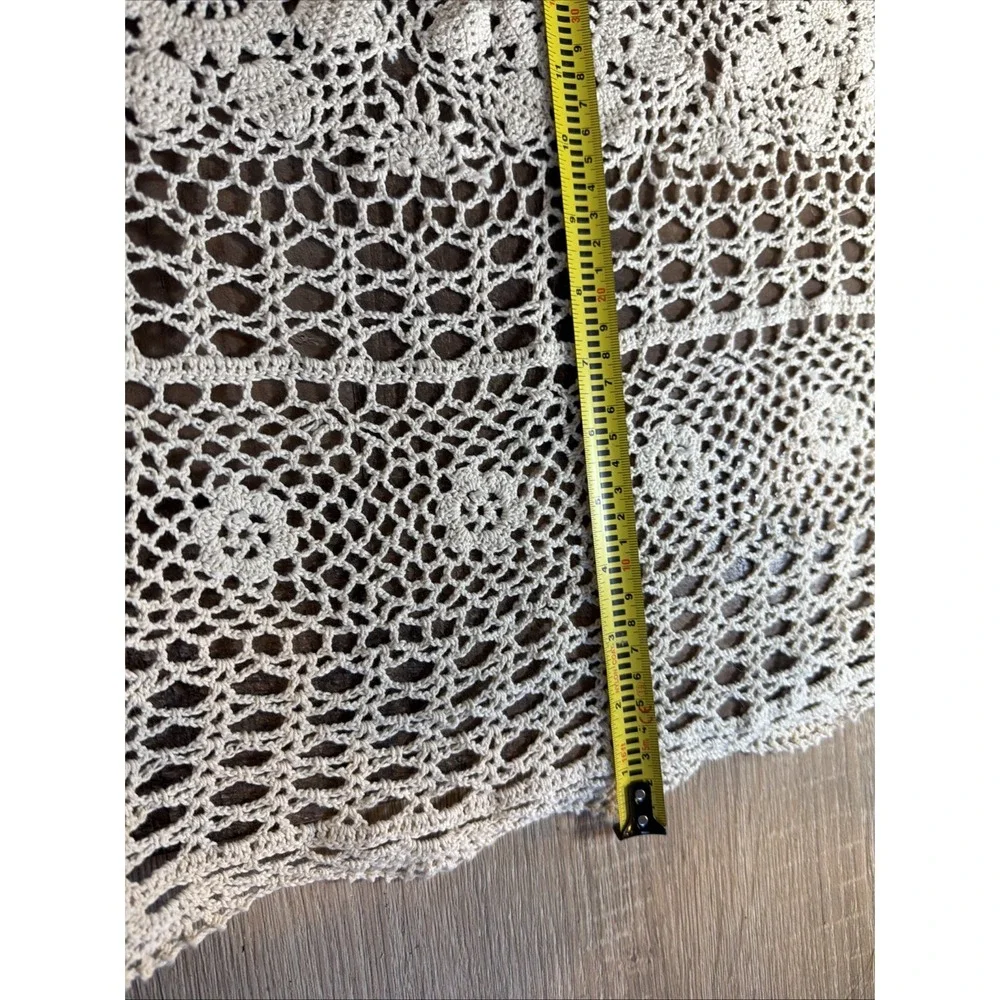 Handmade Crochet Lace Tablecloth Cream Cotton Oblong 53x66 Vtg Geometric Floral