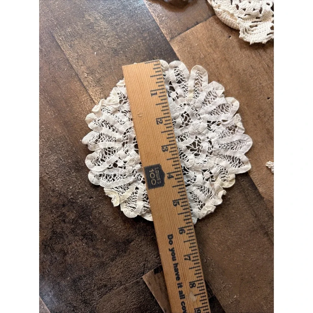 Hand Crochet Doily Lot of 3 Off White Lace Table Topper Runner Star Vtg 6-20