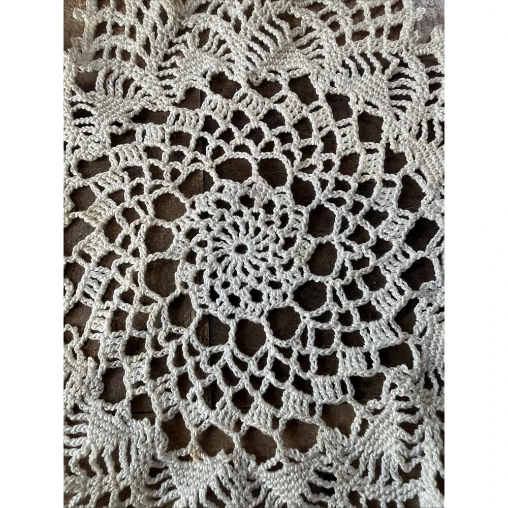 Hand Crochet Doily Lot of 3 Off White Lace Table Topper Runner Star Vtg 6-20