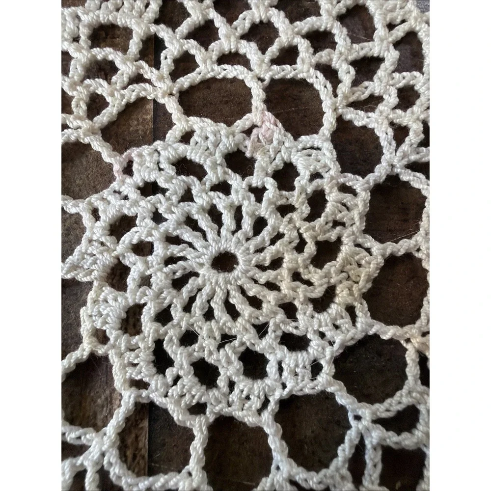 Hand Crochet Doily Lot of 3 Off White Lace Table Topper Runner Star Vtg 6-20