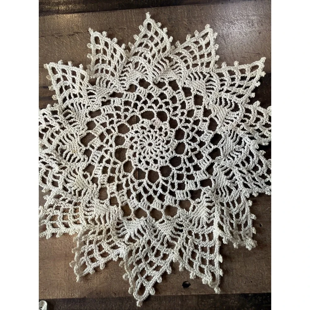 Hand Crochet Doily Lot of 3 Off White Lace Table Topper Runner Star Vtg 6-20