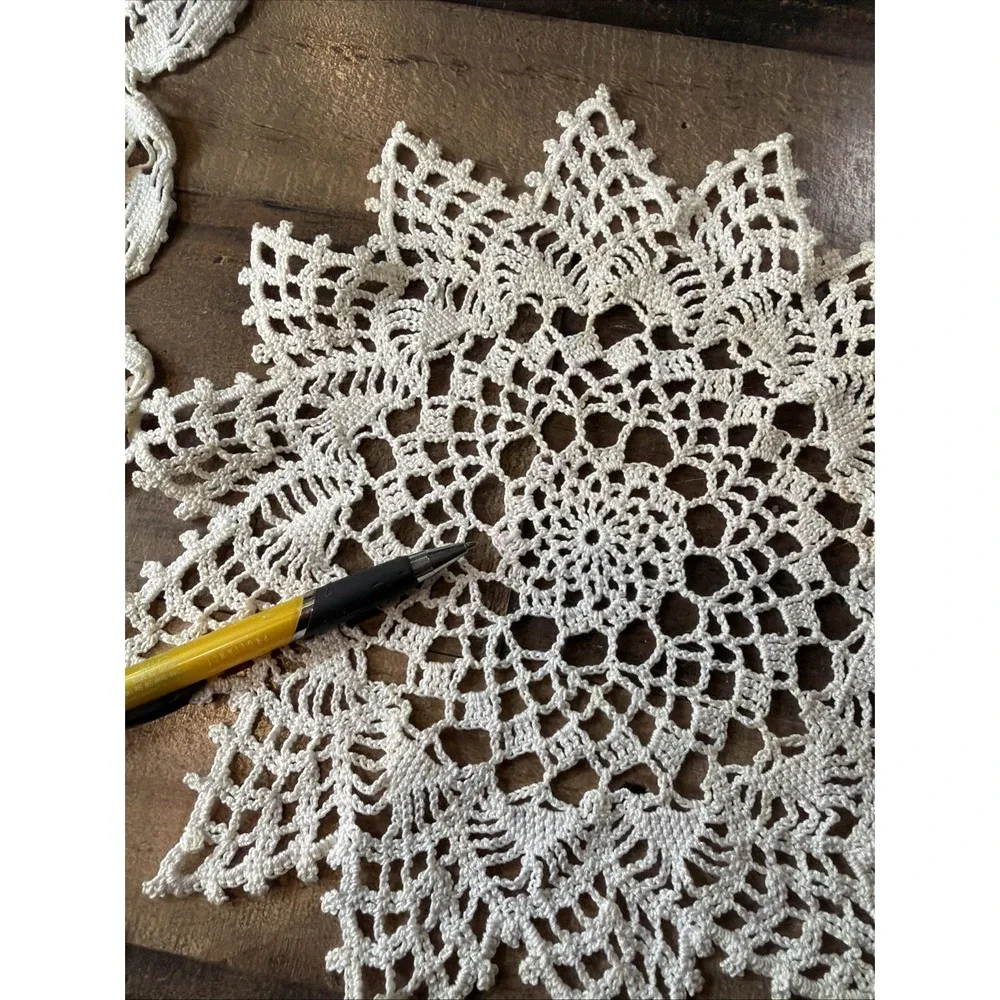 Hand Crochet Doily Lot of 3 Off White Lace Table Topper Runner Star Vtg 6-20