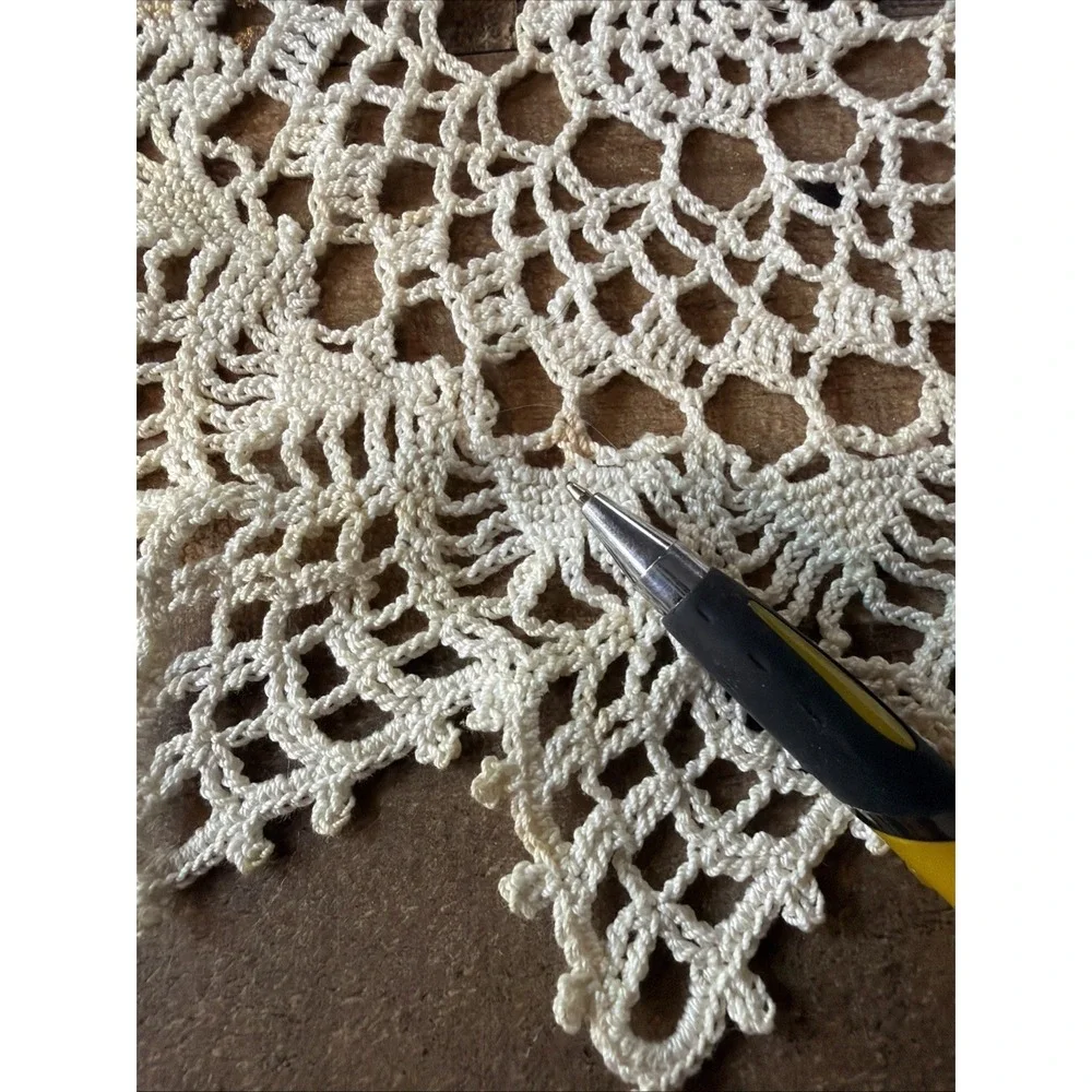 Hand Crochet Doily Lot of 3 Off White Lace Table Topper Runner Star Vtg 6-20