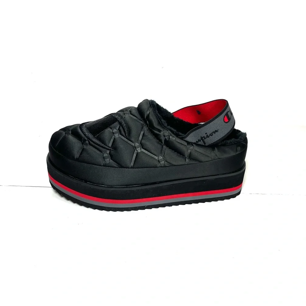 Champion Hot Stuff Platform Slippers Women’s Size 7 Lux‎ Black Slingback