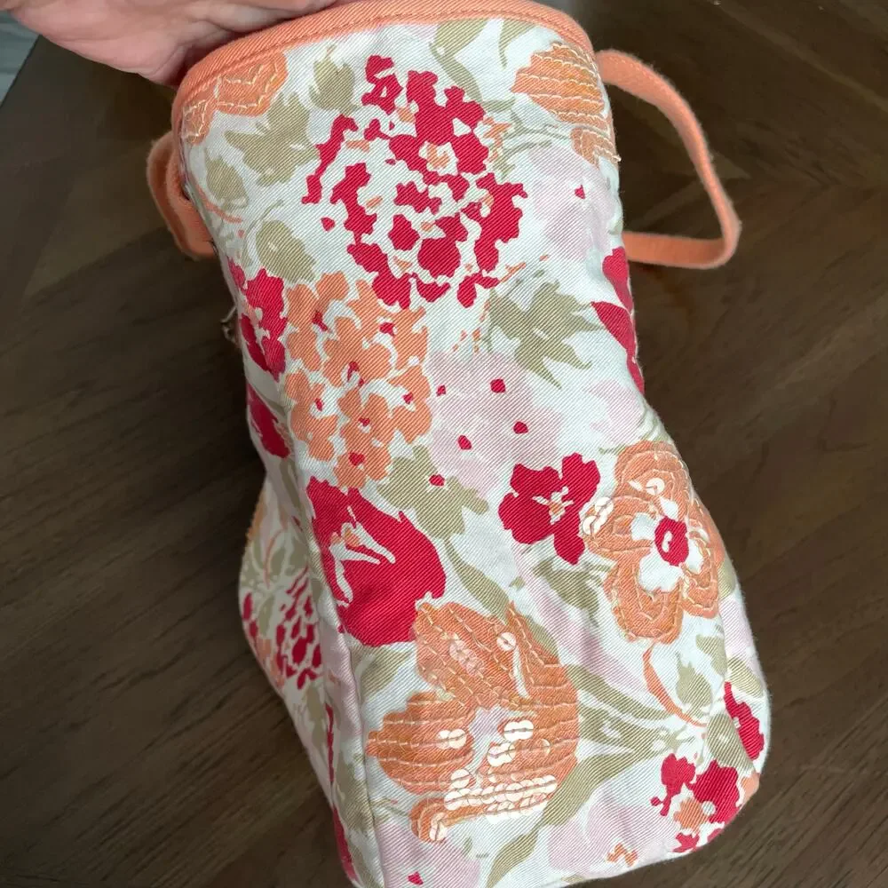 American Eagle Floral Sequined Canvas Tote Bag Cloth Shoulder Salmon Peach