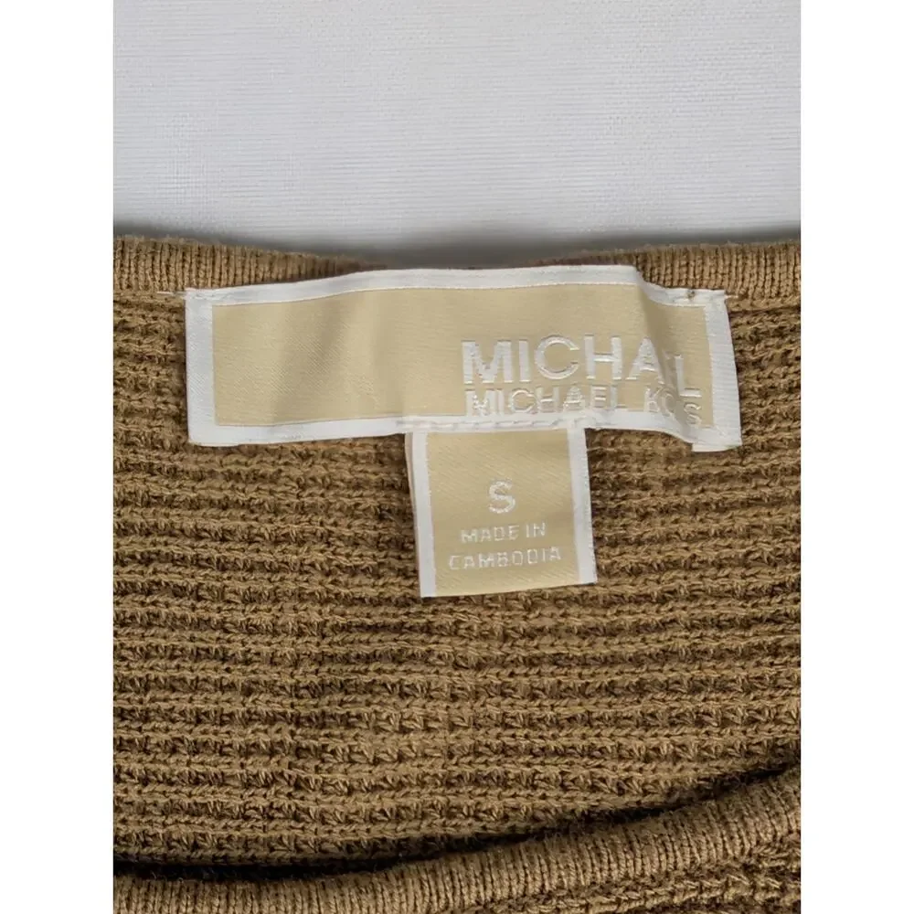 Michael Kors Sweater Womens Small Brown Long Sleeve Knit Tunic Scoop Neck Gold