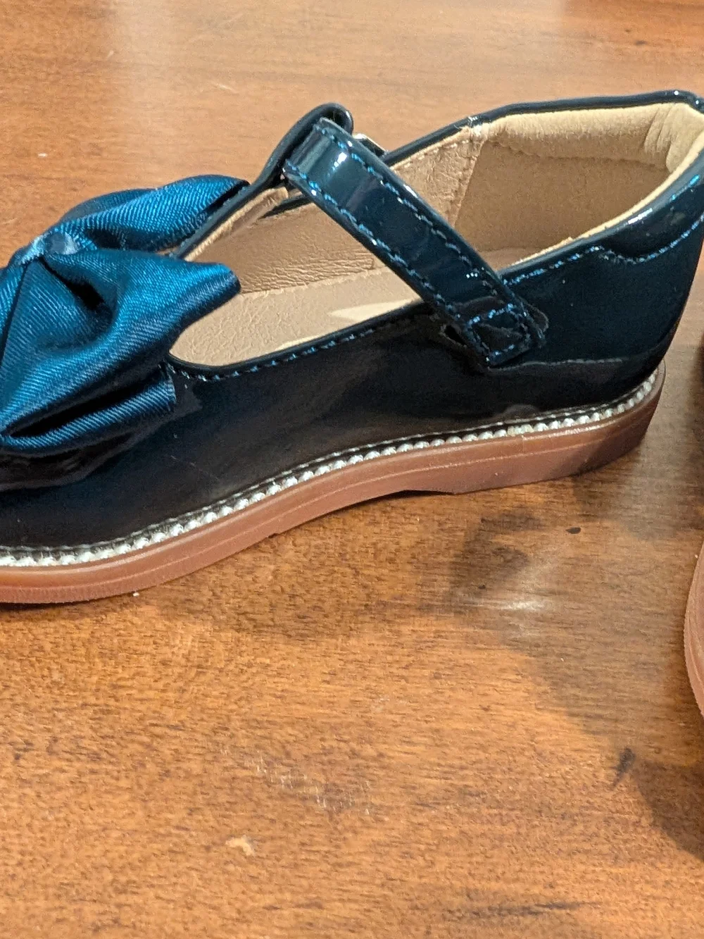 Patent Navy Bow T-Strap Girls Dress Shoes