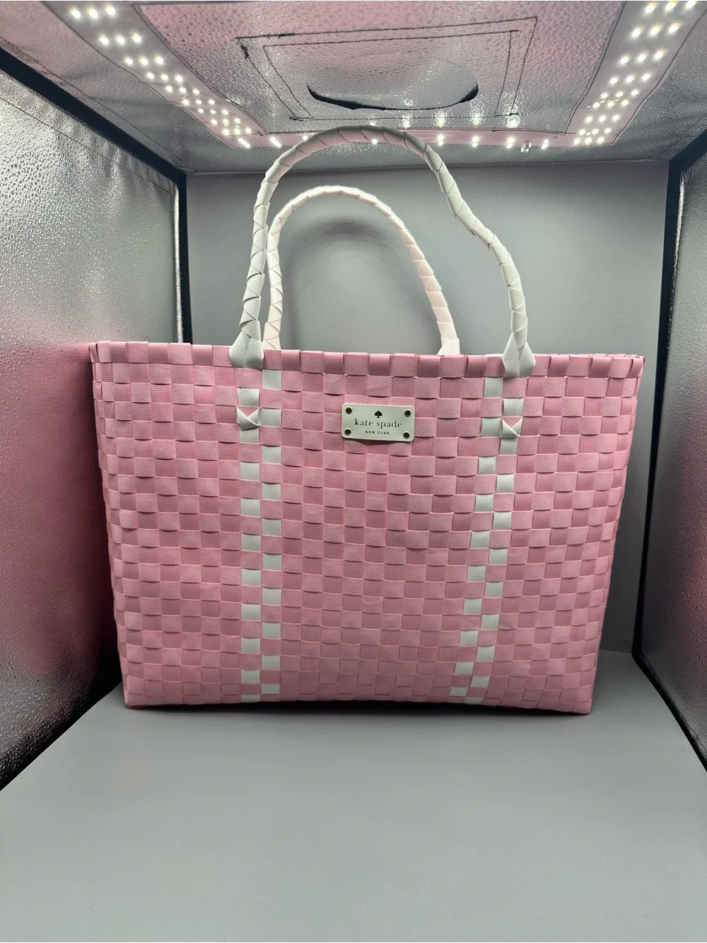 kate spade Pink Woven Tote with White Accents