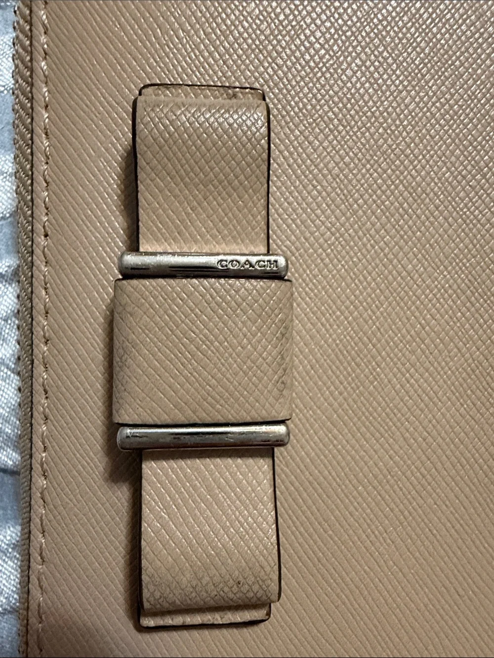 Coach Beige Taupe Leather Wallet with Bow Accent full zip