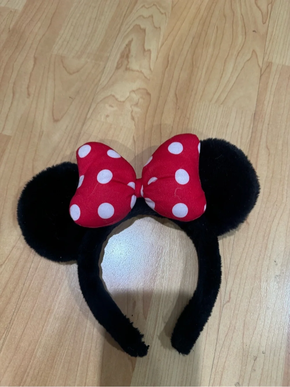 Plush Disney  Minnie Mouse Ear Headband with Red Polka Dot Bow