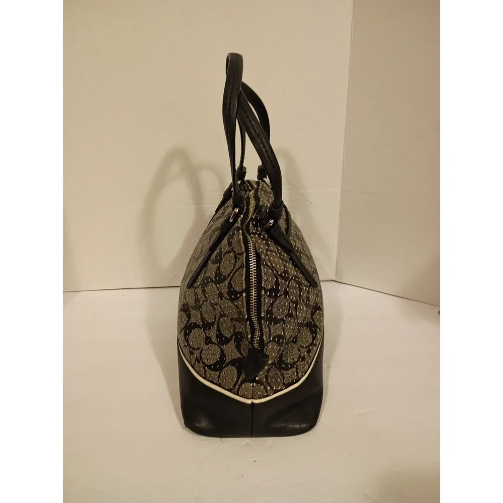 Coach Signature Monogram Canvas Dome Satchel Bag Black Gray F31401